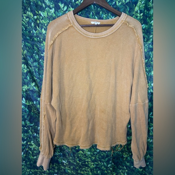 easel Tops - Easel Camel Textured Waffle Knit Sweatshirt